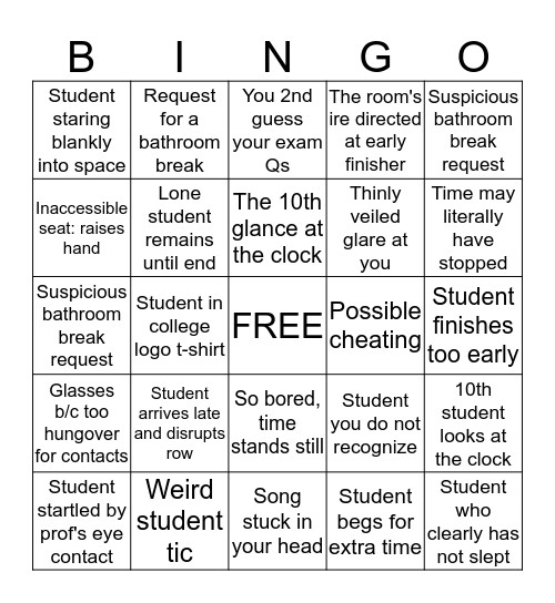 FINAL EXAM BINGO! Bingo Card