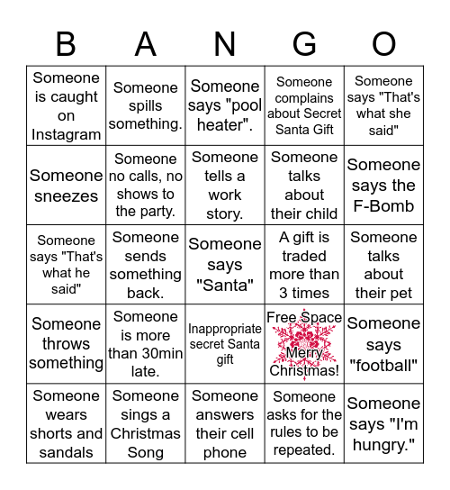 Christmas Party B-A-N-G-O Bingo Card