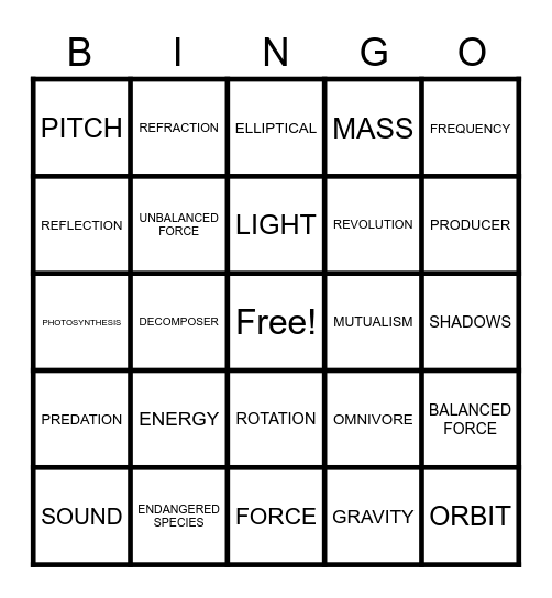 5TH GRADE SCIENCE REVIEW Bingo Card