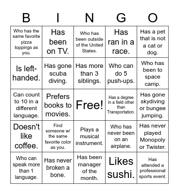 CDP Managers Bingo Card