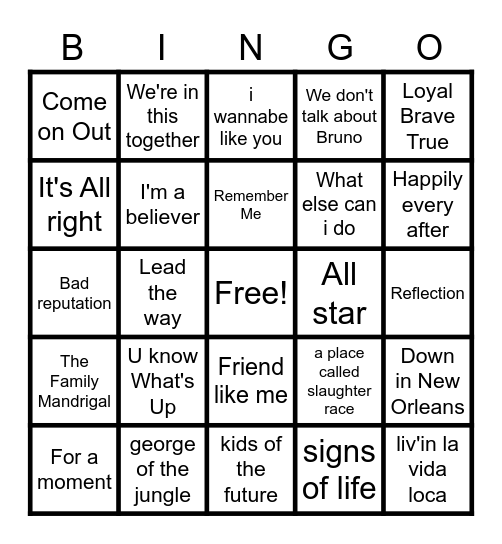 Disney Round 2 Bingo Card