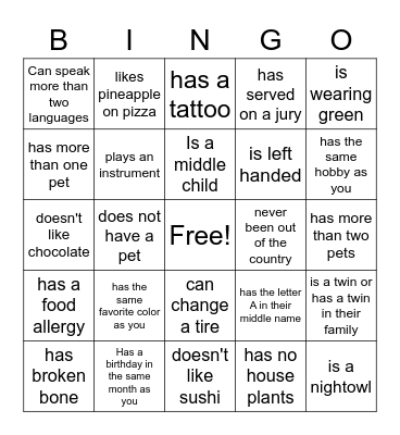Find Someone Who Bingo Card