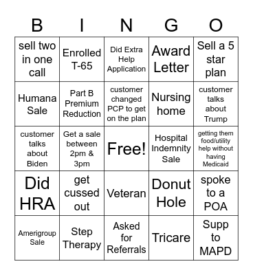 Medicare Bingo Card