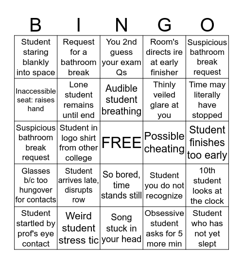 FINAL EXAM BINGO! Bingo Card