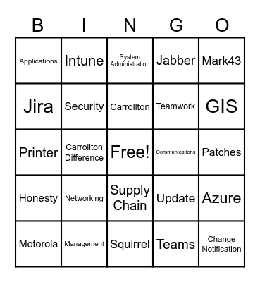 Carrollton IT Bingo! Bingo Card