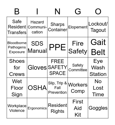 Safety Bingo Card