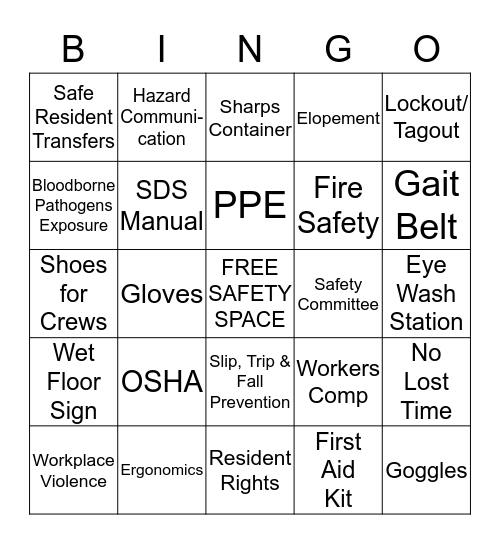 Safety Bingo Card