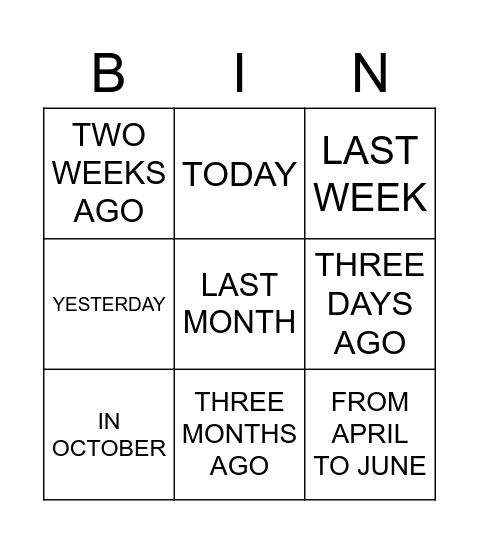 LESSON 3: TALK ABOUJT WHAT EVENTS HAPPENED Bingo Card