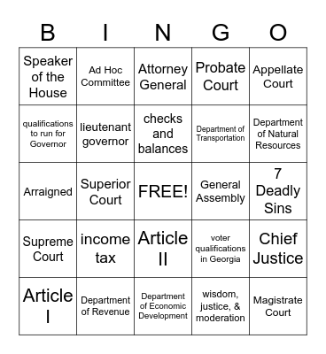 Government of Georgia Bingo Card