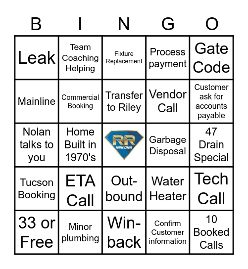 Revenue Center Bingo Card