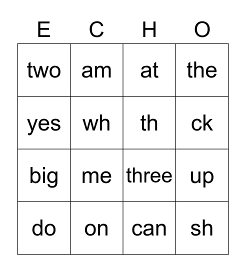 KINDERGARTEN Bingo Card
