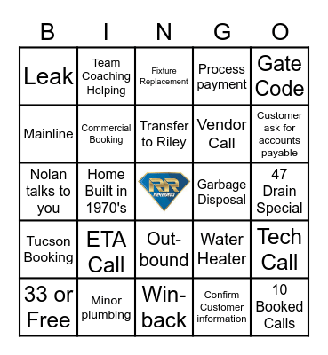Revenue Center Bingo Card