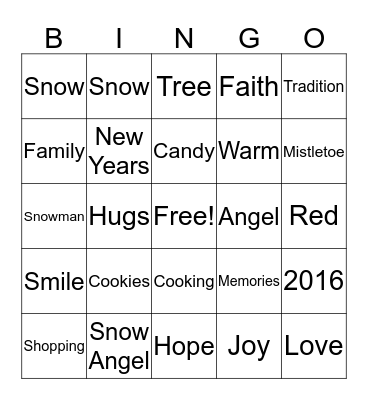 Christmas 2015 Bingo Card