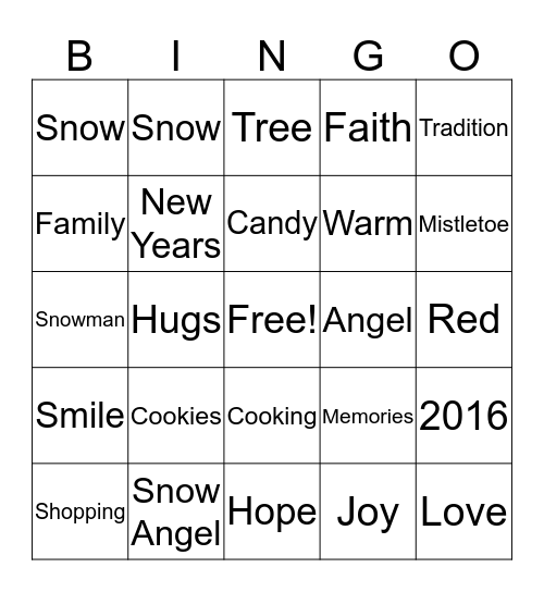Christmas 2015 Bingo Card