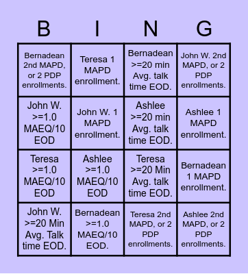 Evan Epperson's Bingo Card