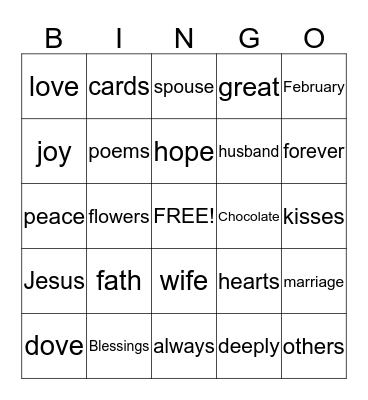 Valentines Bingo Card