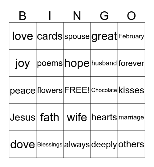 Valentines Bingo Card