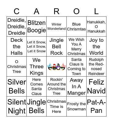 Christmas Carol Bingo Card