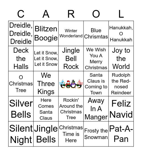 Christmas Carol Bingo Card