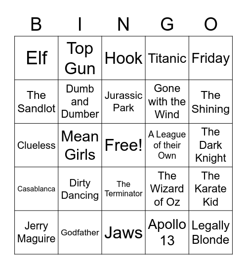 Movie Bingo Card