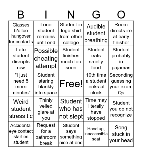 FINAL EXAM BINGO! Bingo Card