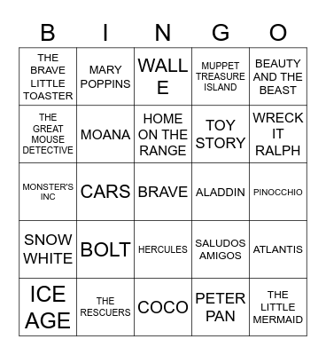 Disney Movie Bingo Card