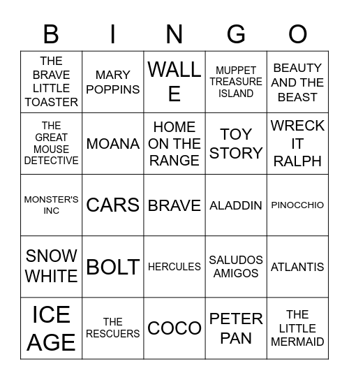 Disney Movie Bingo Card