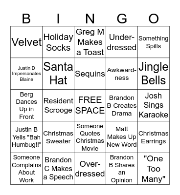 Surefire Christmas Party Bingo Card