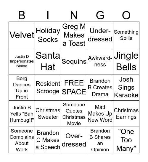 Surefire Christmas Party Bingo Card