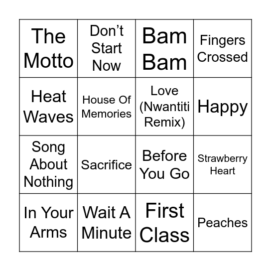 Speedy TikTok Faves Bingo Card