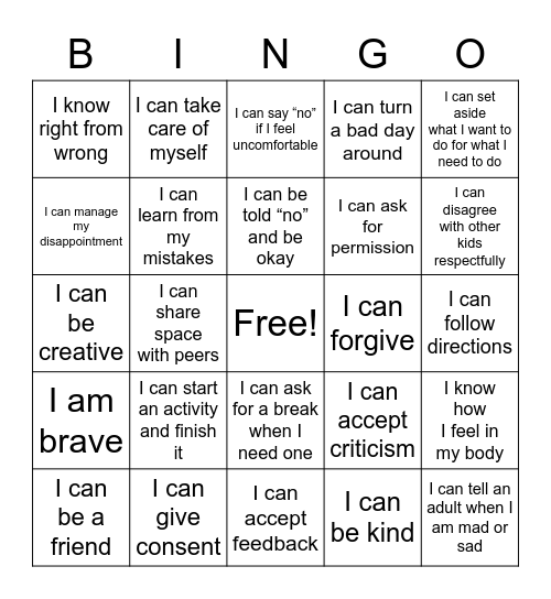 Coping Skills Bingo Card