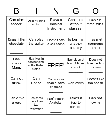 Icebreaker Bingo Card