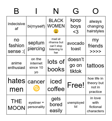 anxiousavo bingo Card