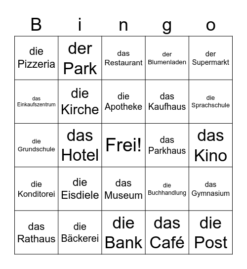 In der Stadt Bingo Card