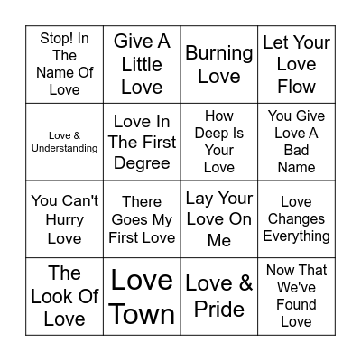 House Of Love Bingo Card