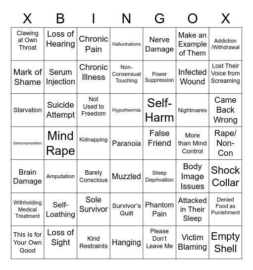 fic bingo Card