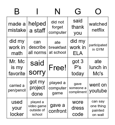 Untitled Bingo Card