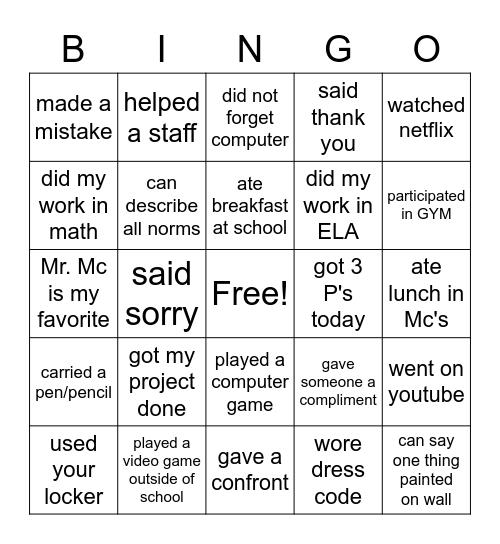 Untitled Bingo Card