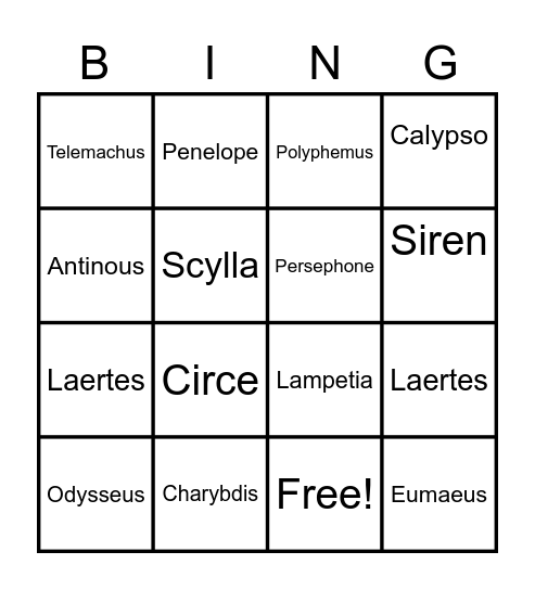 Odyssey Characters Bingo Card