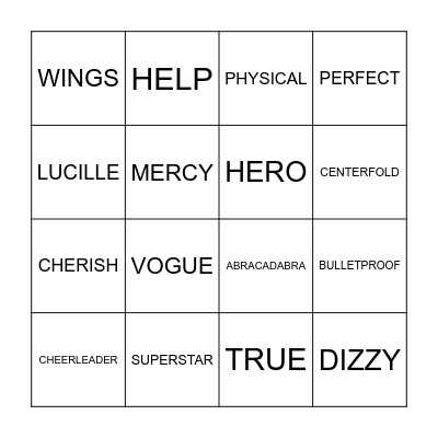 Just One Word Bingo Card