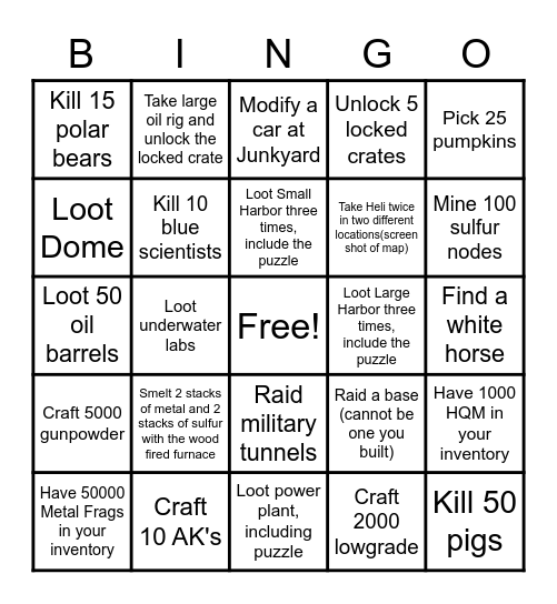 Rust Spring Break Missions Bingo Card