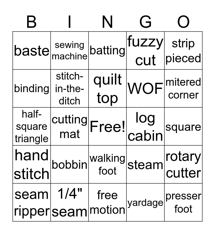 Quilters Bingo Card