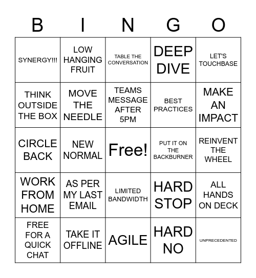 Buzzword Bingo Card