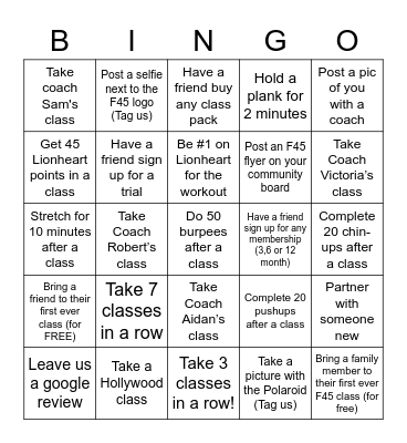 F45 Spring Bingo Card