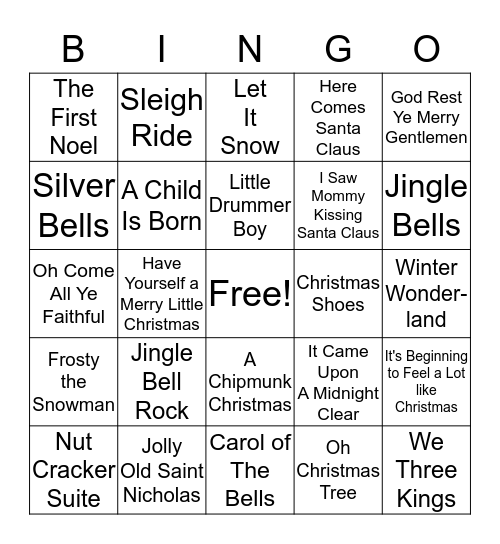 Christmas Carols Bingo Card