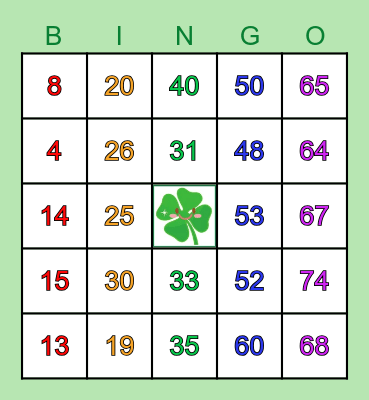 Happy St. Patrick's Day Bingo Card