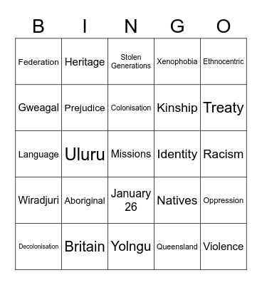 Vocabulary Bingo Card