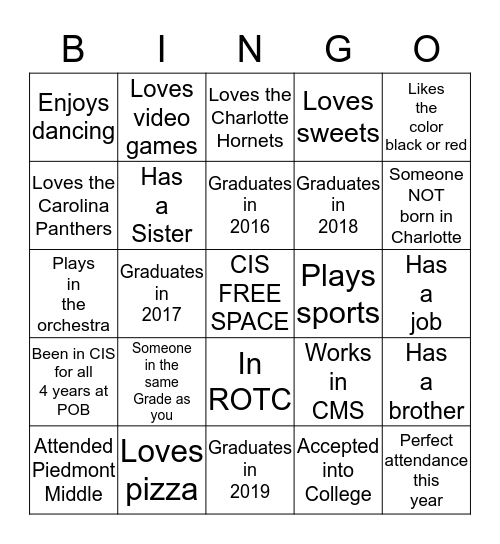 CIS BINGO  Bingo Card