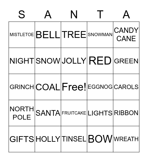 CHRISTMAS BINGO Card
