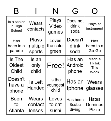 Life Teen Bingo Card